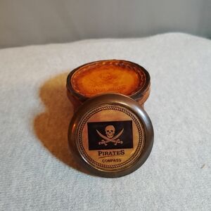 Pirates Brass Compass Engraved Poem in Lid Pirates Leather Case w/ Snap Closure